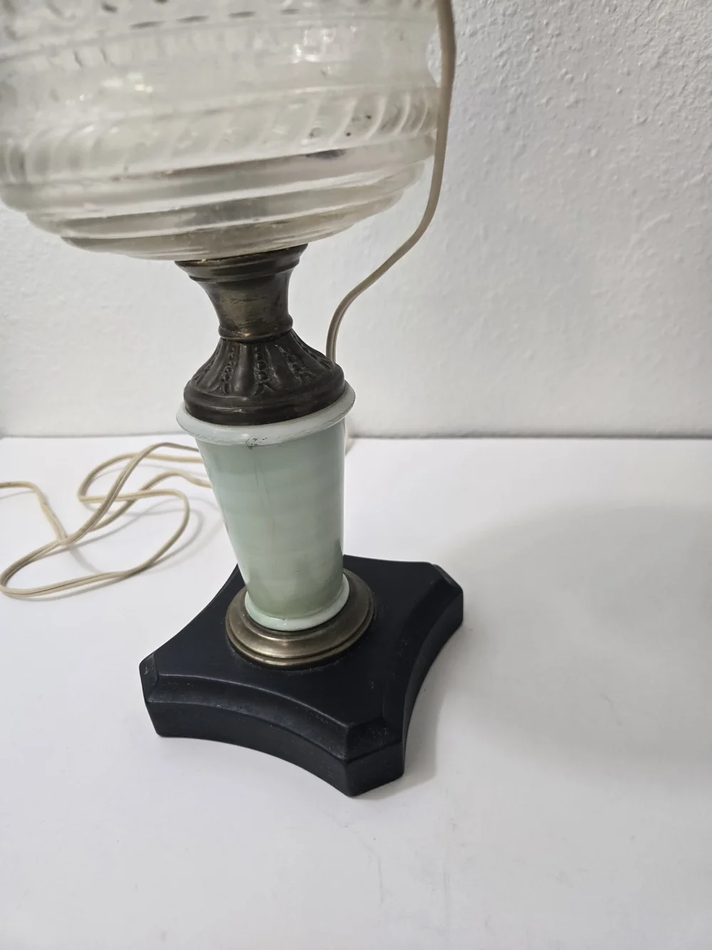 Vintage Glass Hurricane Table Lamp - White Frosted Shade